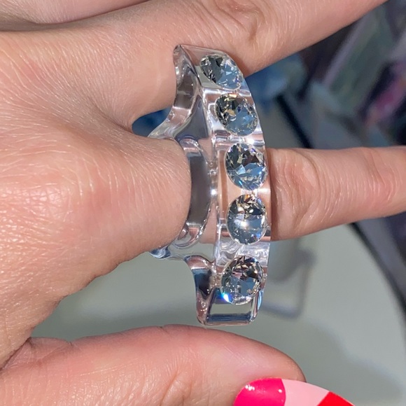 Clear Acrylic statement ring embellished with genuine crystals, cocktail ring - Picture 1 of 12